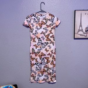 Girl’s butterfly & tie dye print slit hem dress